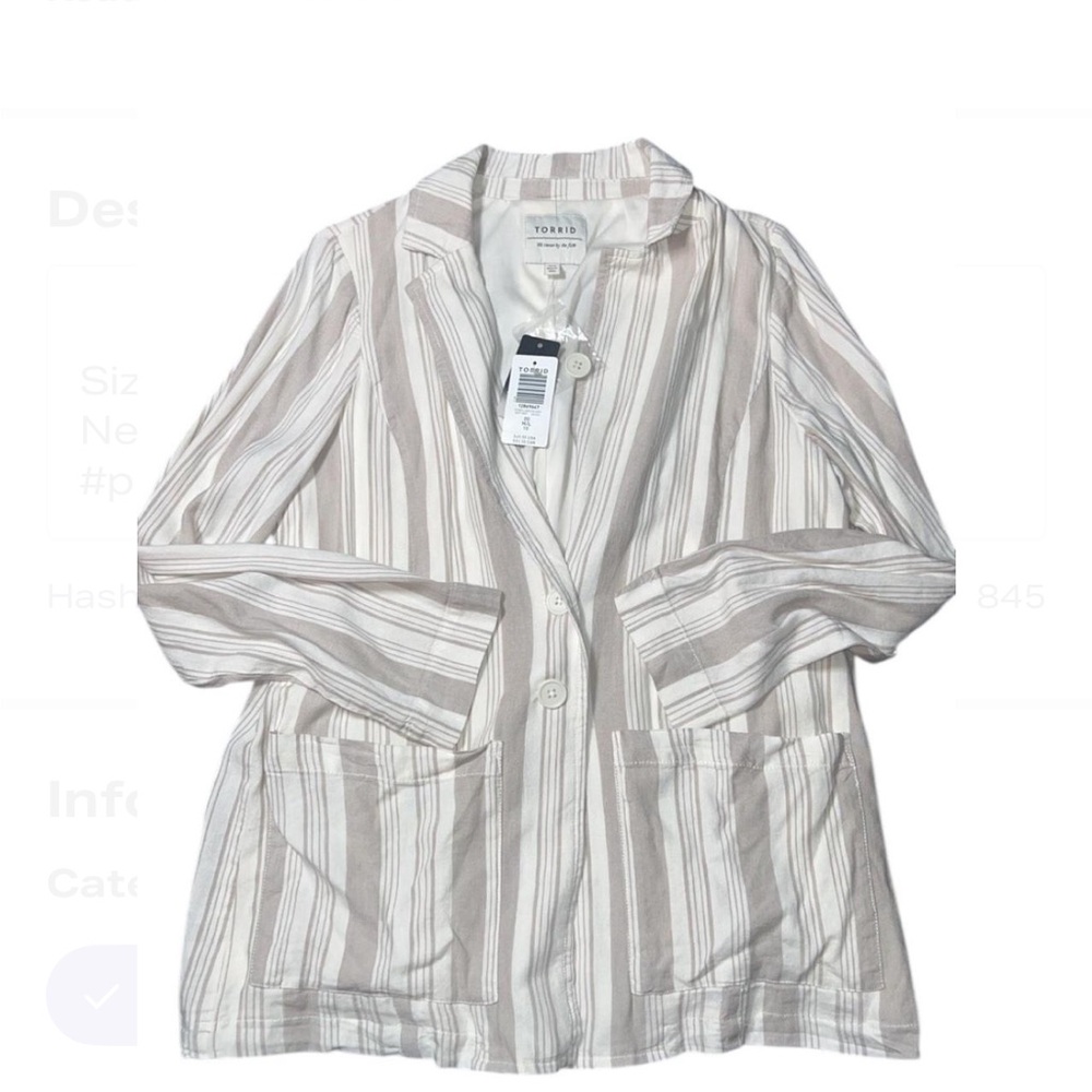 Torrid Beige and White Striped Blazer
